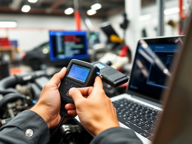 Licensed technician performing ECM programming using OEM diagnostic equipment for engine control module and vehicle computer systems